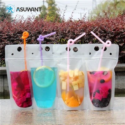 Sacca da imballaggio trasparente succo di succo di plastica con foro a mano paglia