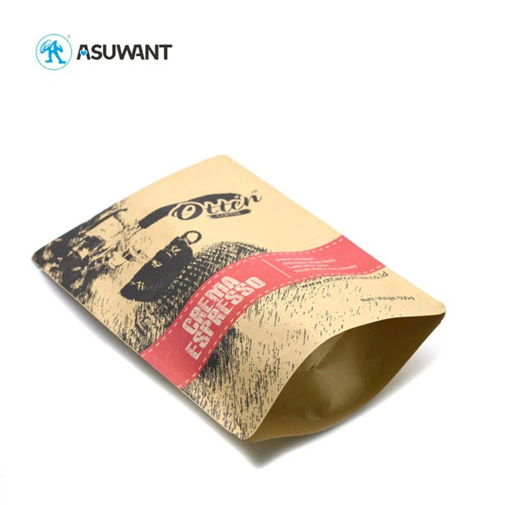 Fresh Roasted Coffee Kraft Paper Zipper Bags 500g For Crema Espresso Beans