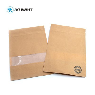 Borse con cerniera di carta Kraft a prova di umidità biodegradabile per tè sciolto