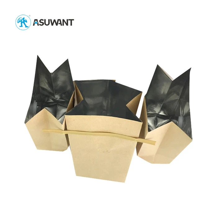 Square Bottom Gusseted Bags Kraft Paper , Coffee Bean Packaging Bag With Tin Tie