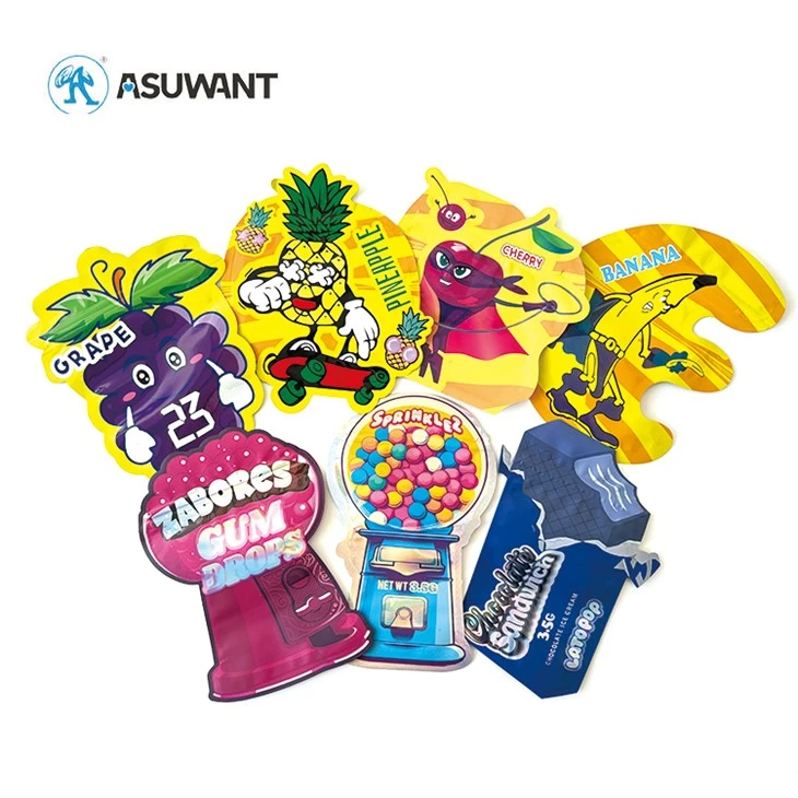 Digital Print Custom Shape Resealable Smell Proof Baggies 3.5g Candy Die Cut Mylar Bags