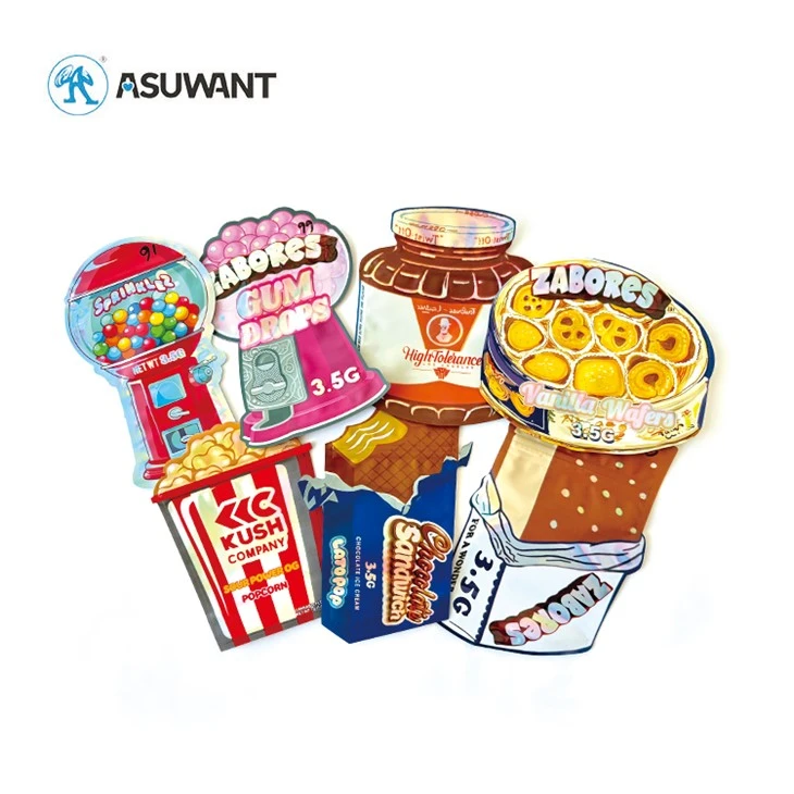 Digital Print Custom Shape Resealable Smell Proof Baggies 3.5g Candy Die Cut Mylar Bags
