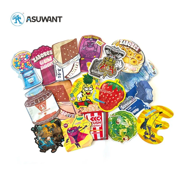 Digital Print Custom Shape Resealable Smell Proof Baggies 3.5g Candy Die Cut Mylar Bags